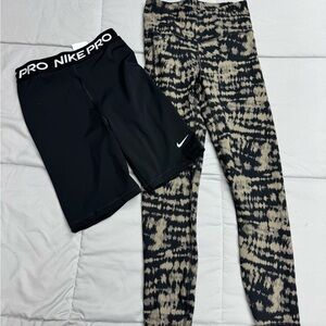 Nike Black Shorts and Under Armor Leggings Set